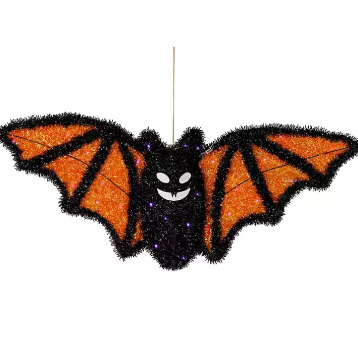 Pre-Lit Black and Orange Outdoor Bat Decoration