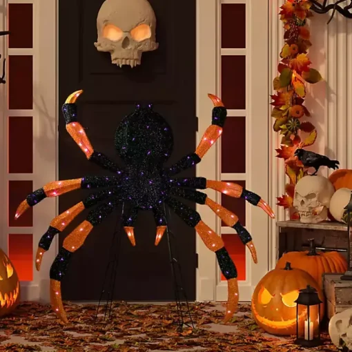 Pre-Lit Black and Orange Outdoor Spider Decoration