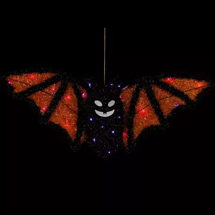 Pre-Lit Black and Orange Outdoor Bat Decoration