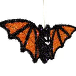 Pre-Lit Black and Orange Outdoor Bat Decoration