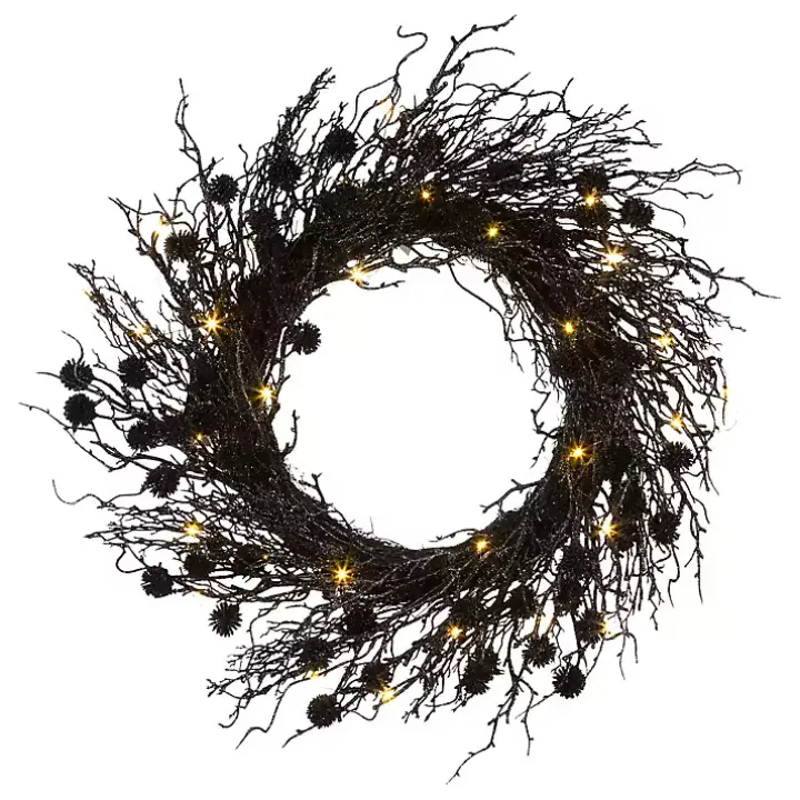 Pre-Lit Black Deadwood Wreath