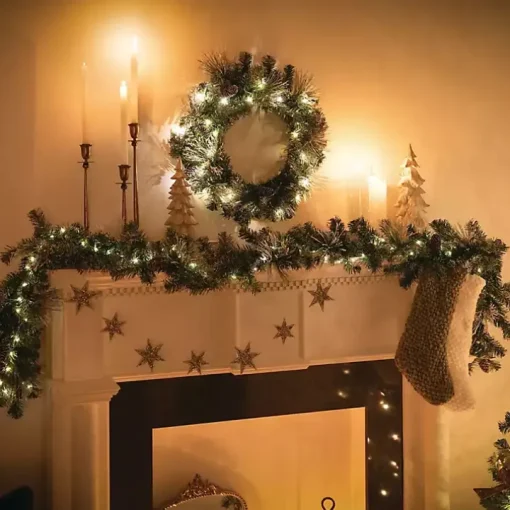 Pre-Lit Frosted Pine and Pinecone Christmas Wreath