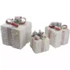 Pre-Lit Frosted White Rattan Gift Boxes, Set of 3