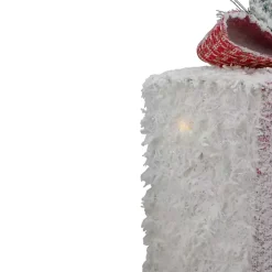 Pre-Lit Frosted White Rattan Gift Boxes, Set of 3