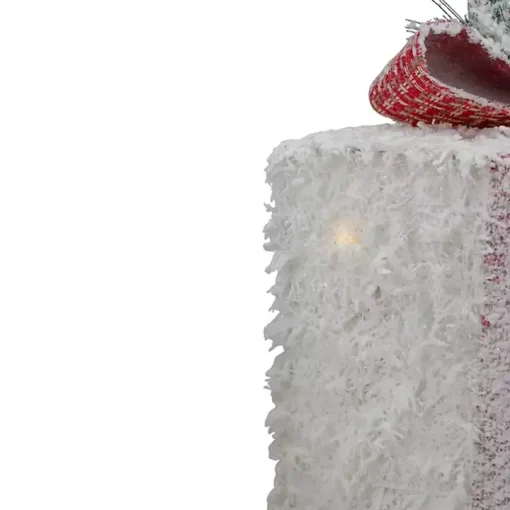 Pre-Lit Frosted White Rattan Gift Boxes, Set of 3