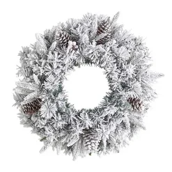 Pre-Lit Fully Flocked Pine Branch Wreath