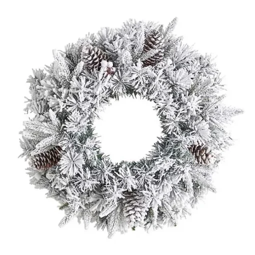 Pre-Lit Fully Flocked Pine Branch Wreath