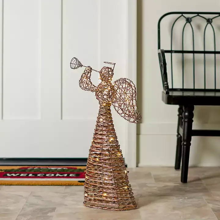 Pre-Lit Glitter Rattan Angel, 24 in.