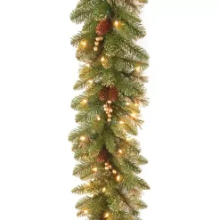 Pre-Lit Glittery Gold Pine Garland, 9 ft.