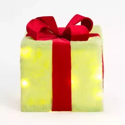 Pre-Lit Green Whimsical Christmas Gift Box, 10 in.