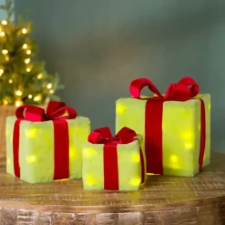 Pre-Lit Green Whimsical Christmas Gift Box, 6 in.