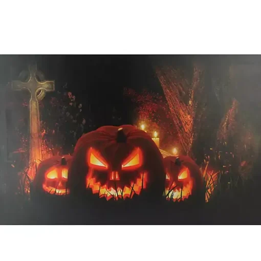 Pre-Lit Jack O' Lantern Cemetery Canvas Art Print