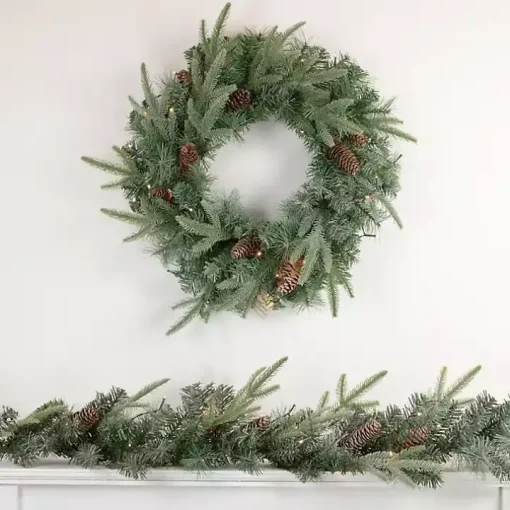 Pre-Lit Mixed Pinecones Wreath