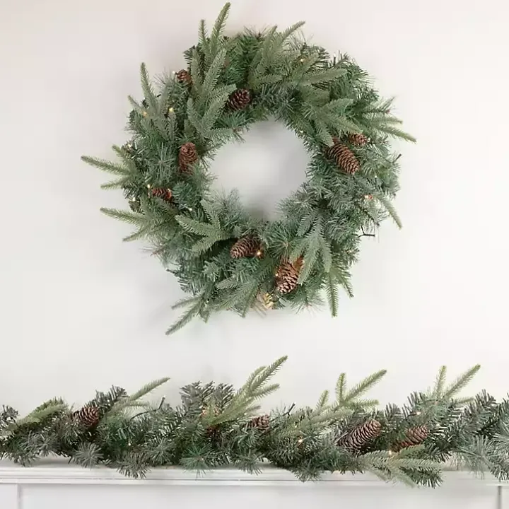 Pre-Lit Mixed Pinecones Wreath
