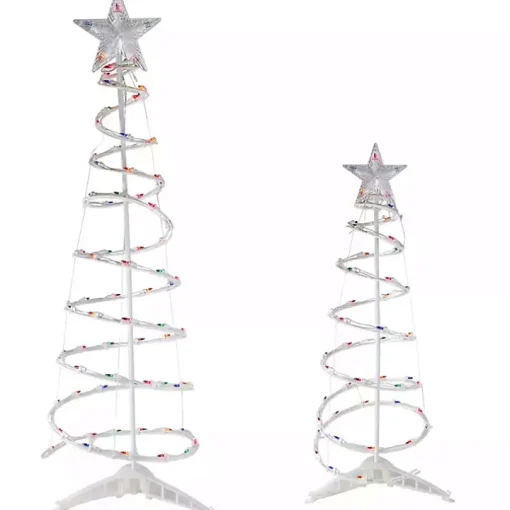 Pre-Lit Multicolor White Spiral Trees, Set of 2