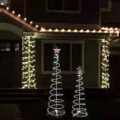 Pre-Lit Multicolor White Spiral Trees, Set of 2