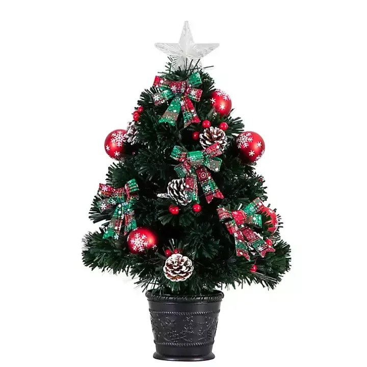 Pre-Lit Plaid Bow Christmas Tree Arrangement