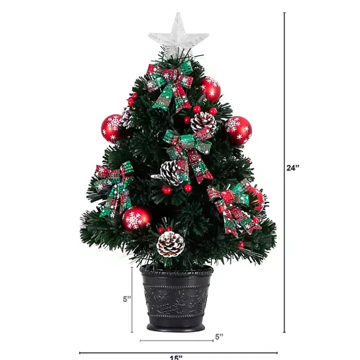 Pre-Lit Plaid Bow Christmas Tree Arrangement