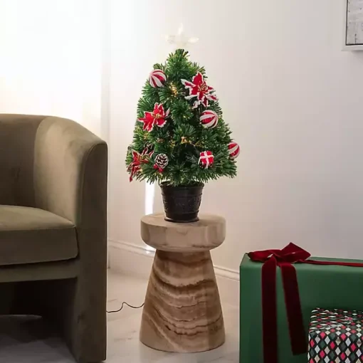 Pre-Lit Poinsettia Christmas Tree Arrangement
