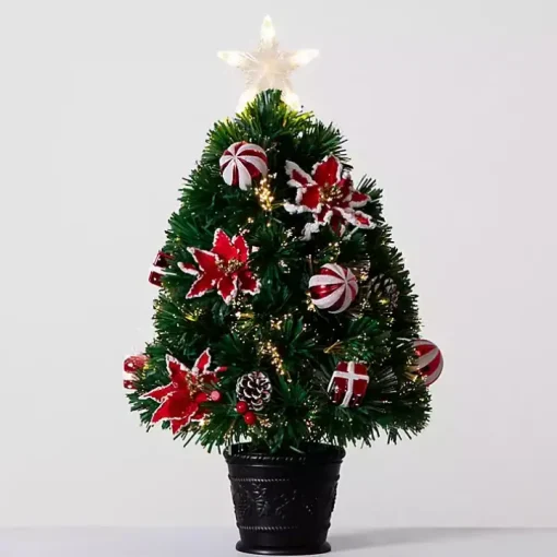 Pre-Lit Poinsettia Christmas Tree Arrangement