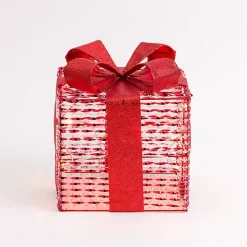 Pre-Lit Red Iridescent Christmas Gift Box, 8 in.