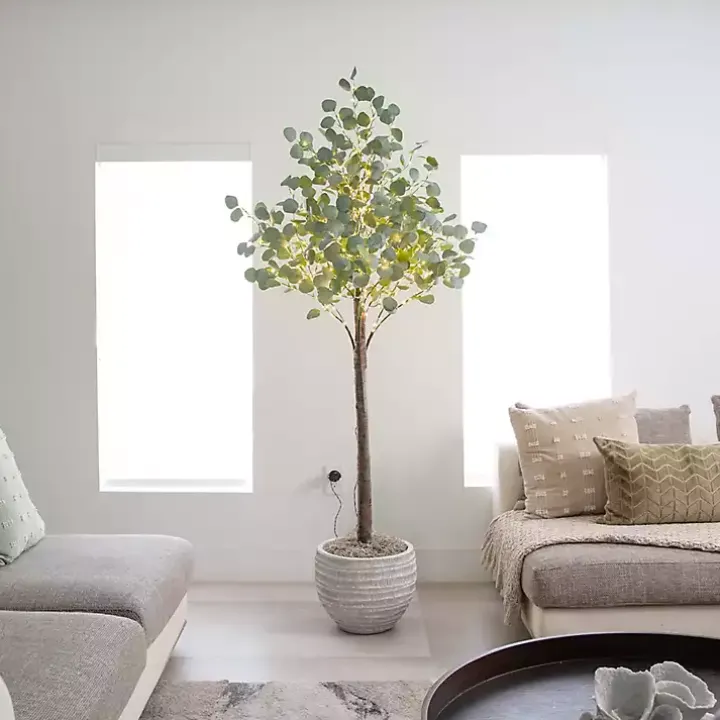 Pre-Lit Warm LED Eucalyptus Plant, 6 ft.