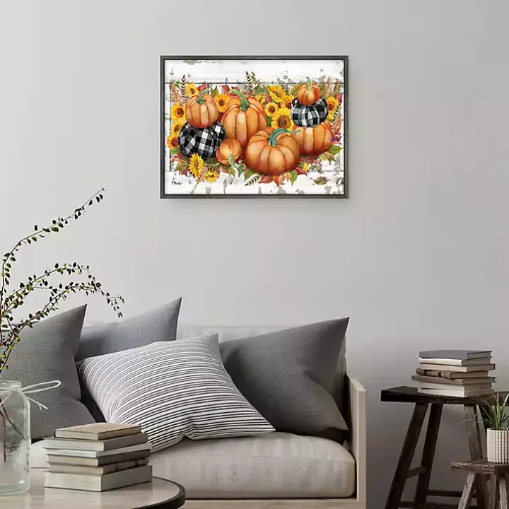 Pumpkins and Sunflowers Framed Canvas Art Print
