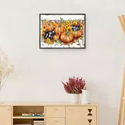 Pumpkins and Sunflowers Framed Canvas Art Print
