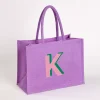 Purple Monogram K Jute Tote Bag