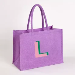 Purple Monogram L Jute Tote Bag