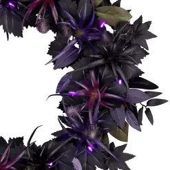 Purple Pre-Lit Black Leaves Wreath