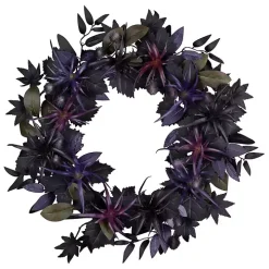Purple Pre-Lit Black Leaves Wreath