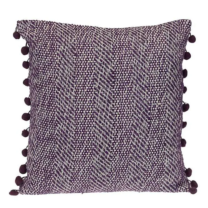 Purple Woven Pom Pom Pillow