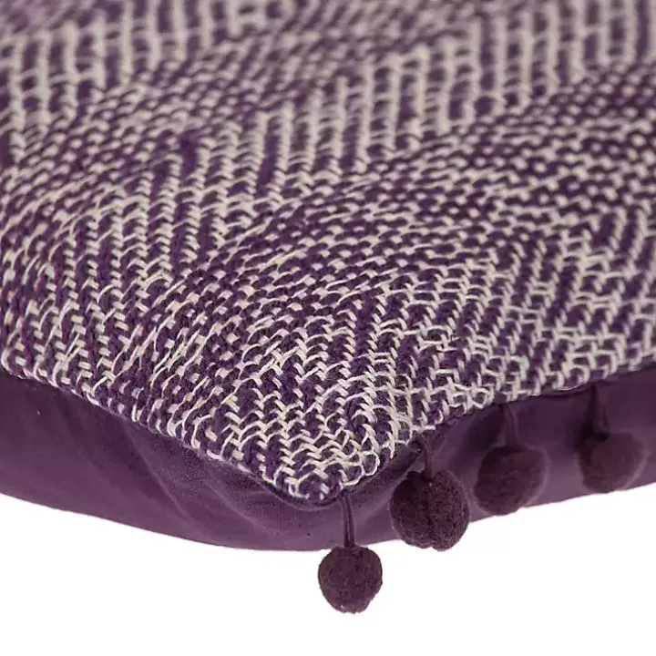 Purple Woven Pom Pom Pillow