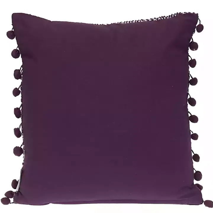 Purple Woven Pom Pom Pillow