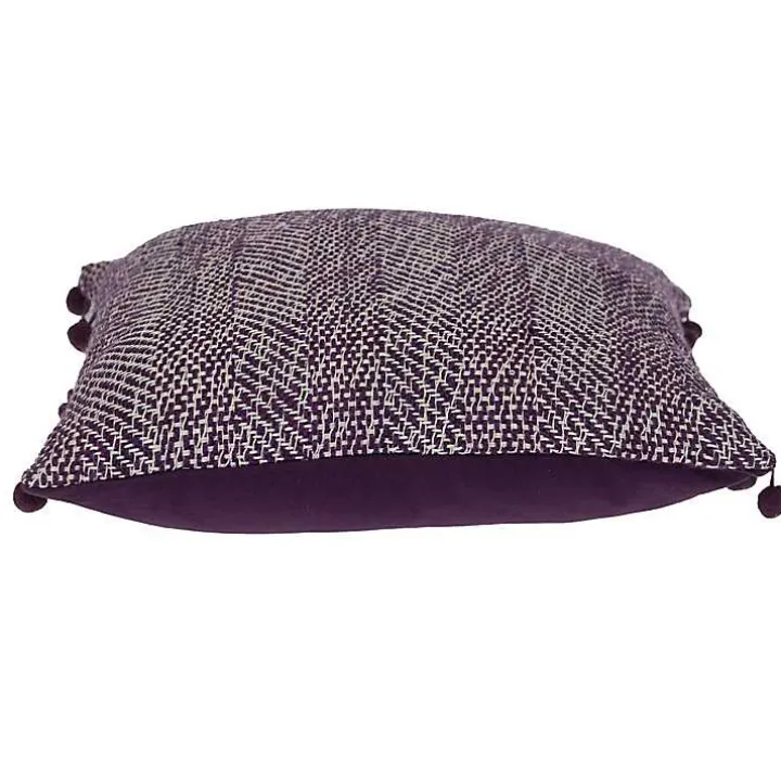 Purple Woven Pom Pom Pillow