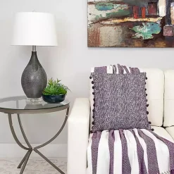 Purple Woven Pom Pom Pillow