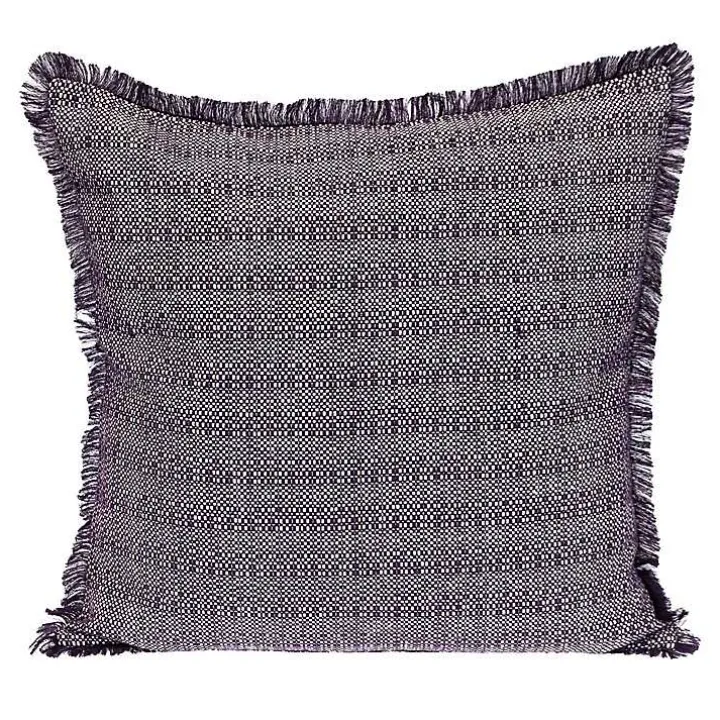 Purple Woven Stripes Fringe Pillow
