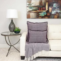 Purple Woven Stripes Fringe Pillow