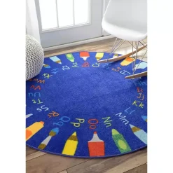 Rainbow Alphabet Round Rug, 5 ft.