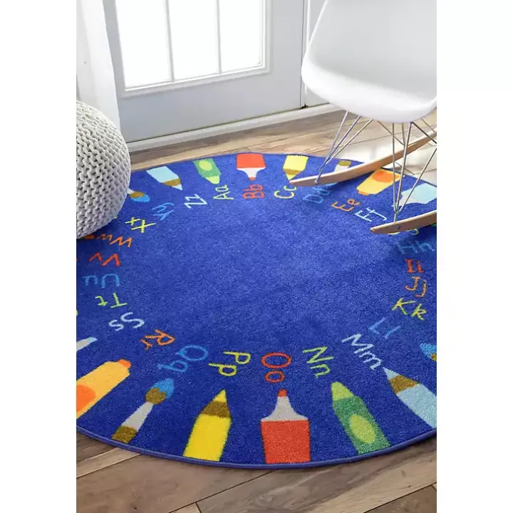 Rainbow Alphabet Round Rug, 5 ft.
