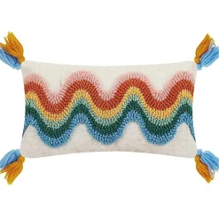 Rainbow Wave Hooked Wool Lumbar Pillow