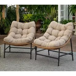 Rattan Scoop Chairs with Cushions, Set of 2
