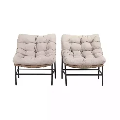 Rattan Scoop Chairs with Cushions, Set of 2