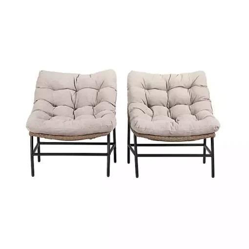 Rattan Scoop Chairs with Cushions, Set of 2