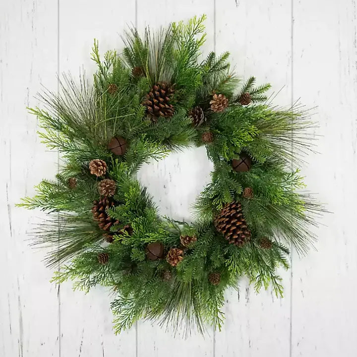 Real Touch Pine and Cedar Jingle Bell Wreath