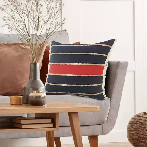 Red & Navy Nautical Rope Throw Pillow, 24x24