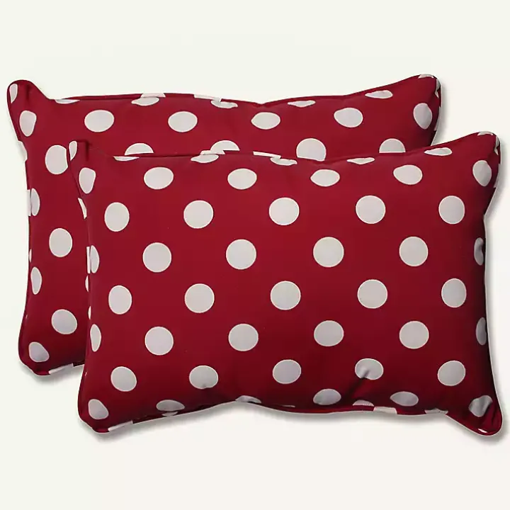 Red & White Polka Dot Long Pillows, Set of 2