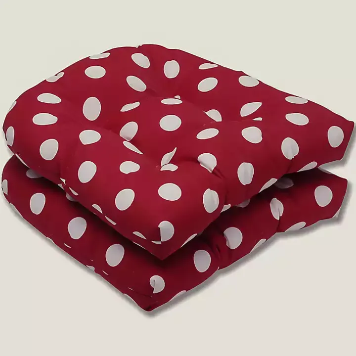 Red & White Polka Dot Seat Cushions, Set of 2
