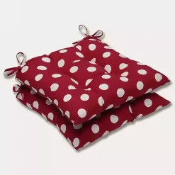 Red & White Polka Dot Tufted Square Cushion Set